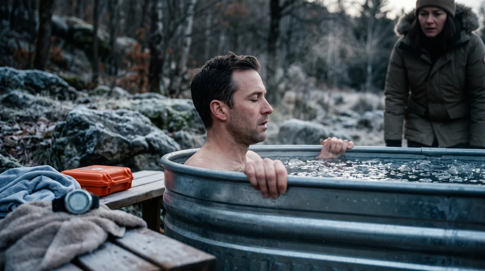 Pratique du bain froid encadrée, en extérieur